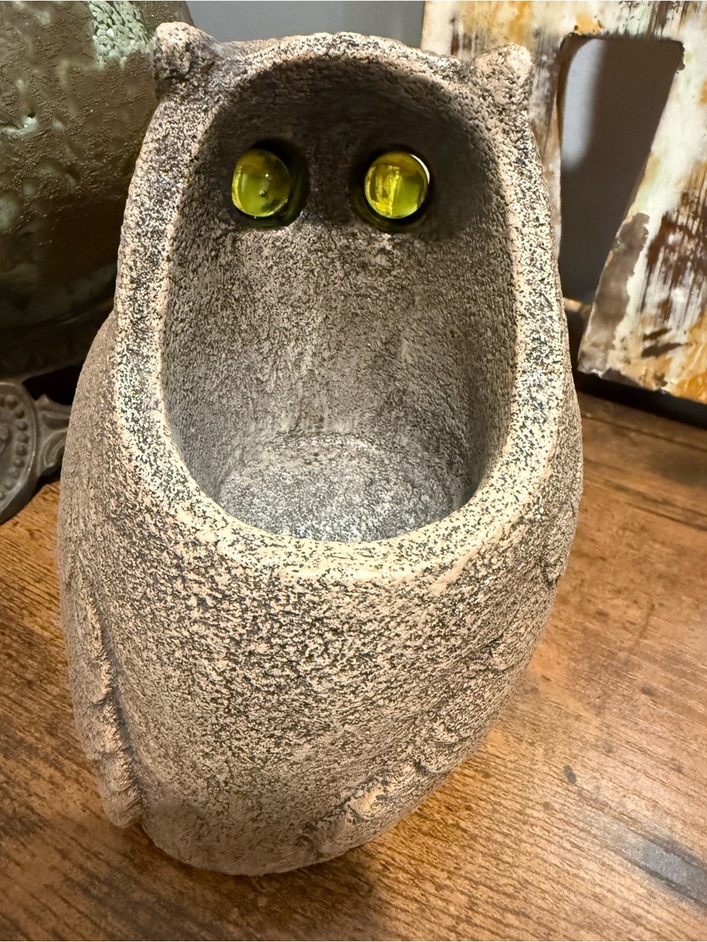 Textured Stone-Look Owl Figurine with Yellow Eyes by Winstone Editions. - Picture 3 of 6